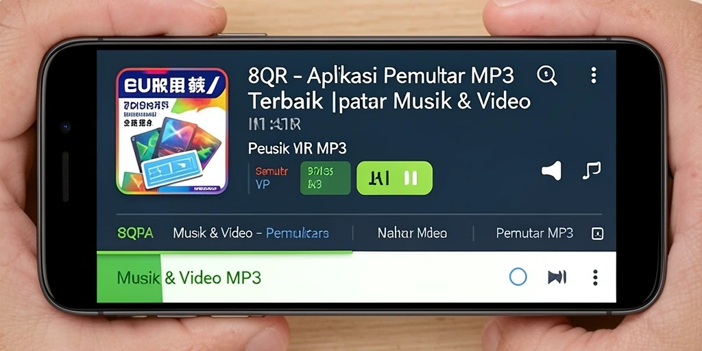 Antarmuka menarik dari aplikasi Pemutar MP3 8QR.