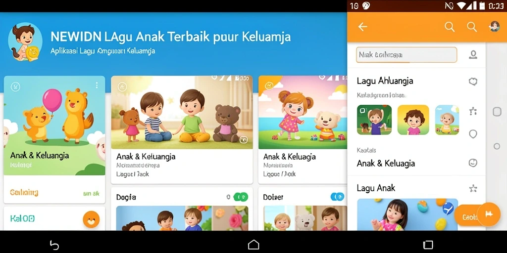 Tampilan antarmuka aplikasi NEWIDN dengan koleksi lagu anak.