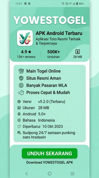 Tampilan halaman APK yowestogel