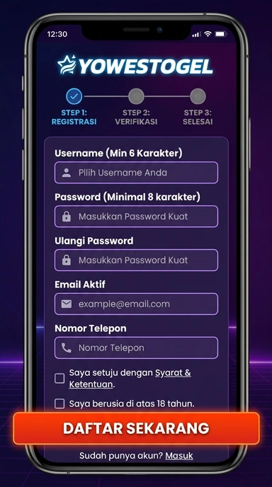 Tampilan halaman daftar yowestogel