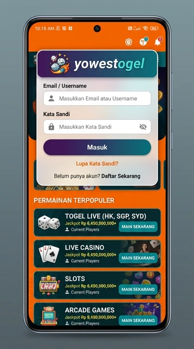 Tampilan halaman login yowestogel
